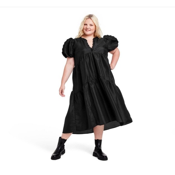 Kika Vargas Dresses & Skirts - Women's Plus Tiered Ruffle Edge Puff Sleeve Midi Dress - Kika Vargas x Target